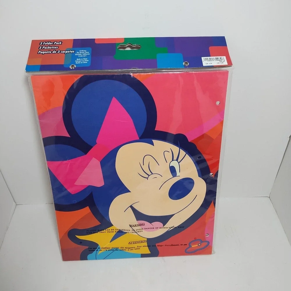 3 Pack Of Disney Store Minnie Mouse 2 Pocket 3 Whole Folders In Sealed Plastic‎